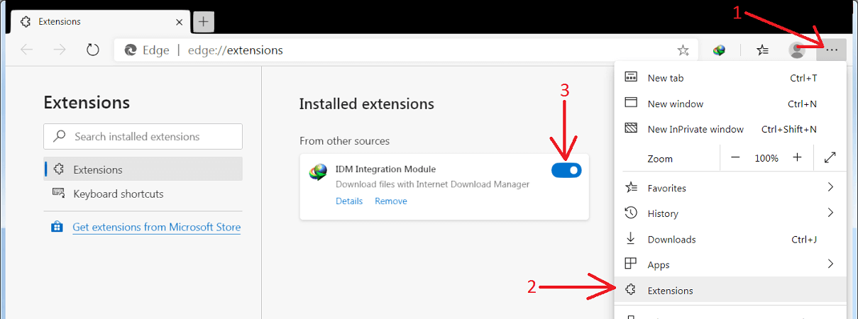 about:enable edge extension