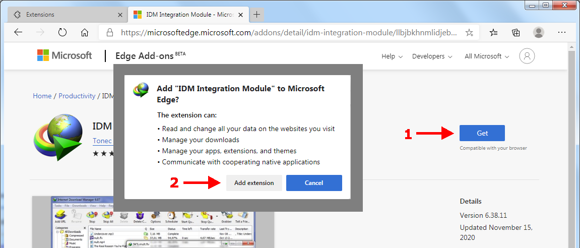 about:enable edge extension